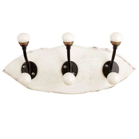 White Black Double Loop Ceramic Iron Wooden Hooks